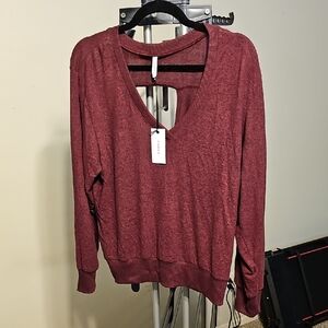 Women's Burgundy V-Neck Open back Top